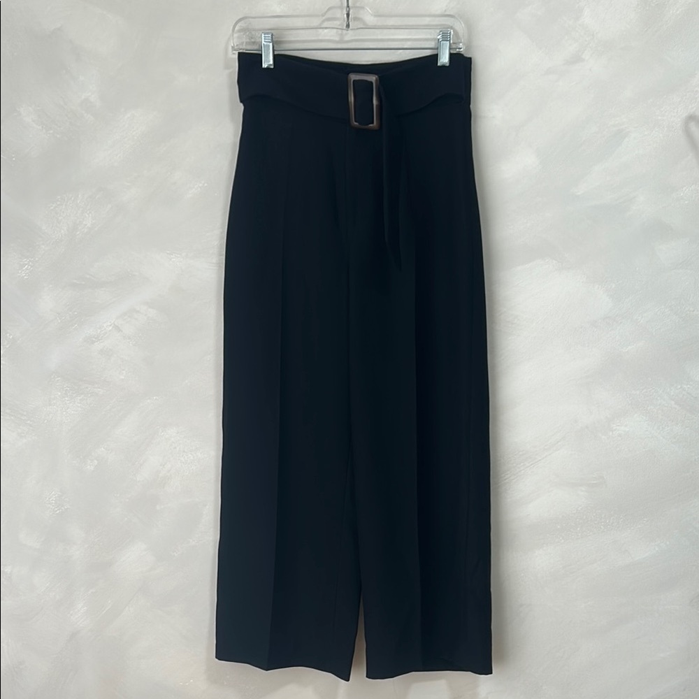 & Other Stories wide leg belted trousers high rise size 4 small black